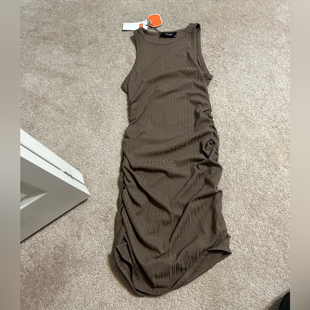 Cider Sleeveless Taupe Midi Bodycon Dress